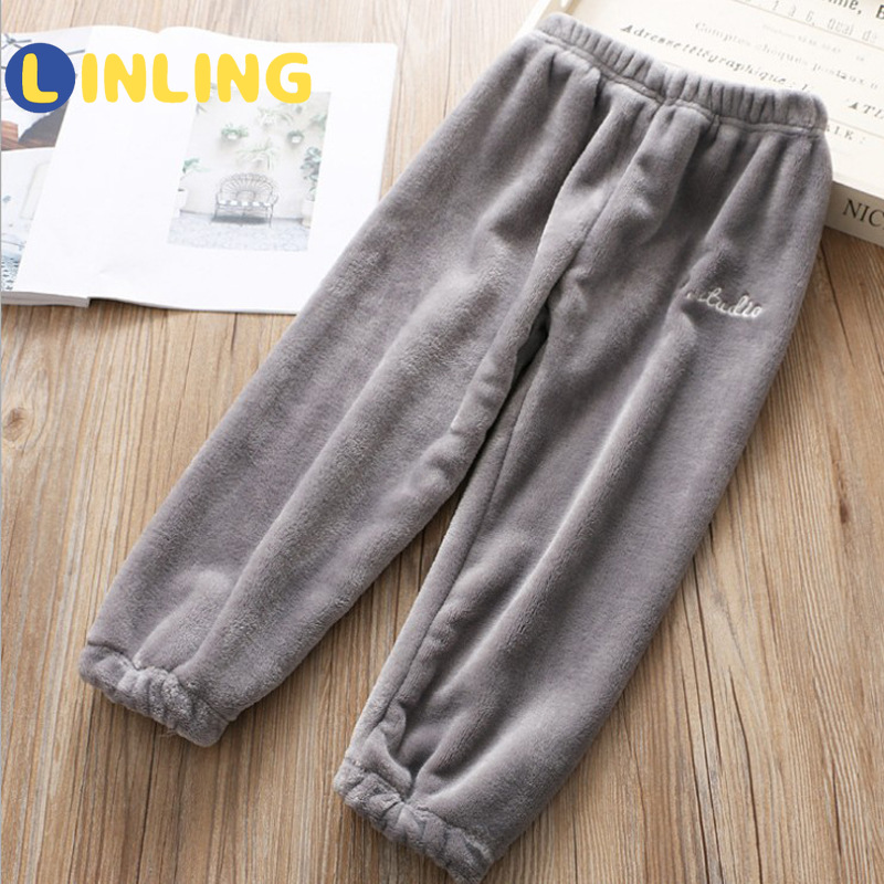 LINLING New Soft Girls Boys Cotton Pants Keep Warm Prevent Cold Spring Autumn Winter Kids Girl Pants Plush Long Trousers V553