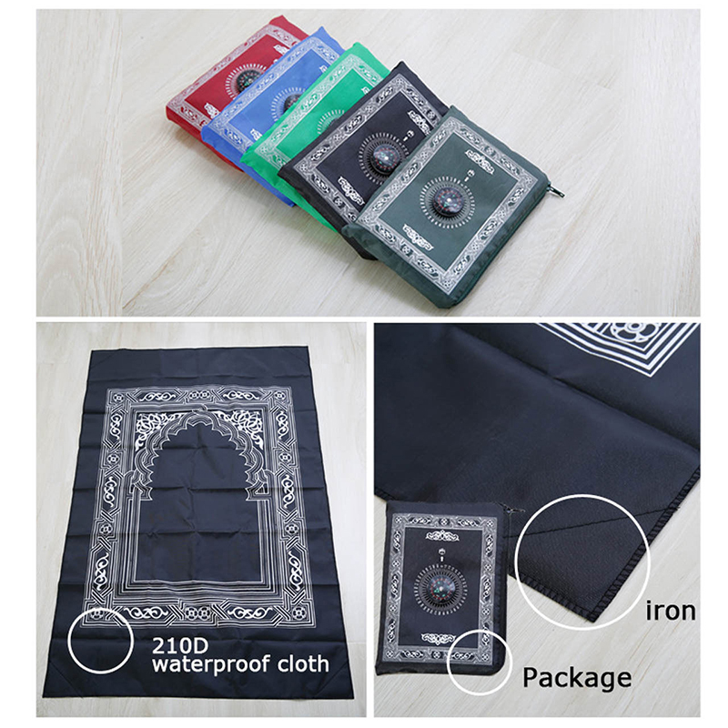 Muslim Prayer Rug Polyester Portable Braided Mats Simply Print with Compass In Pouch Travel Home New Style Mat Blanket 100*60cm