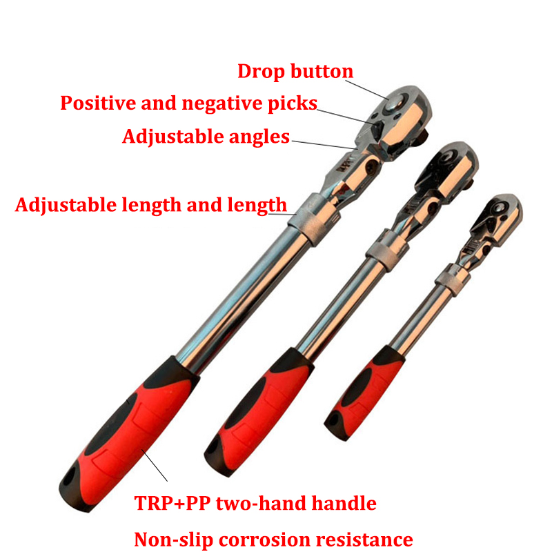 72Teeth Telescopic Ratchet Spanner Automatic Quick Release Fast 1/4 1/2 3/8 Can Adjust 90 Degrees Scaffold Ratchet Handle Wrench