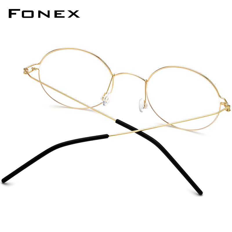 FONEX Titanium Alloy Eyeglasses Frame Men Vintage Round Glasses Women Optical Korean Prescription Screwless Eyewear 98607