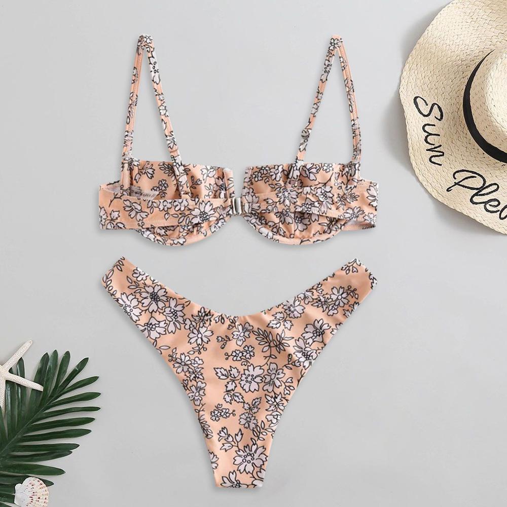 2020 Women's Bikini Swimsuit Floral Print High-Breast V-Shape Bikini Beachwear swimming pool party essential new FD3