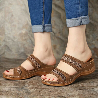 Shoes Woman Sandals 2020 Fashion Sewing Thread Flip Flops Open Toe Wedge Sandals Platform Beach Shoes Outdoor Female Shoes