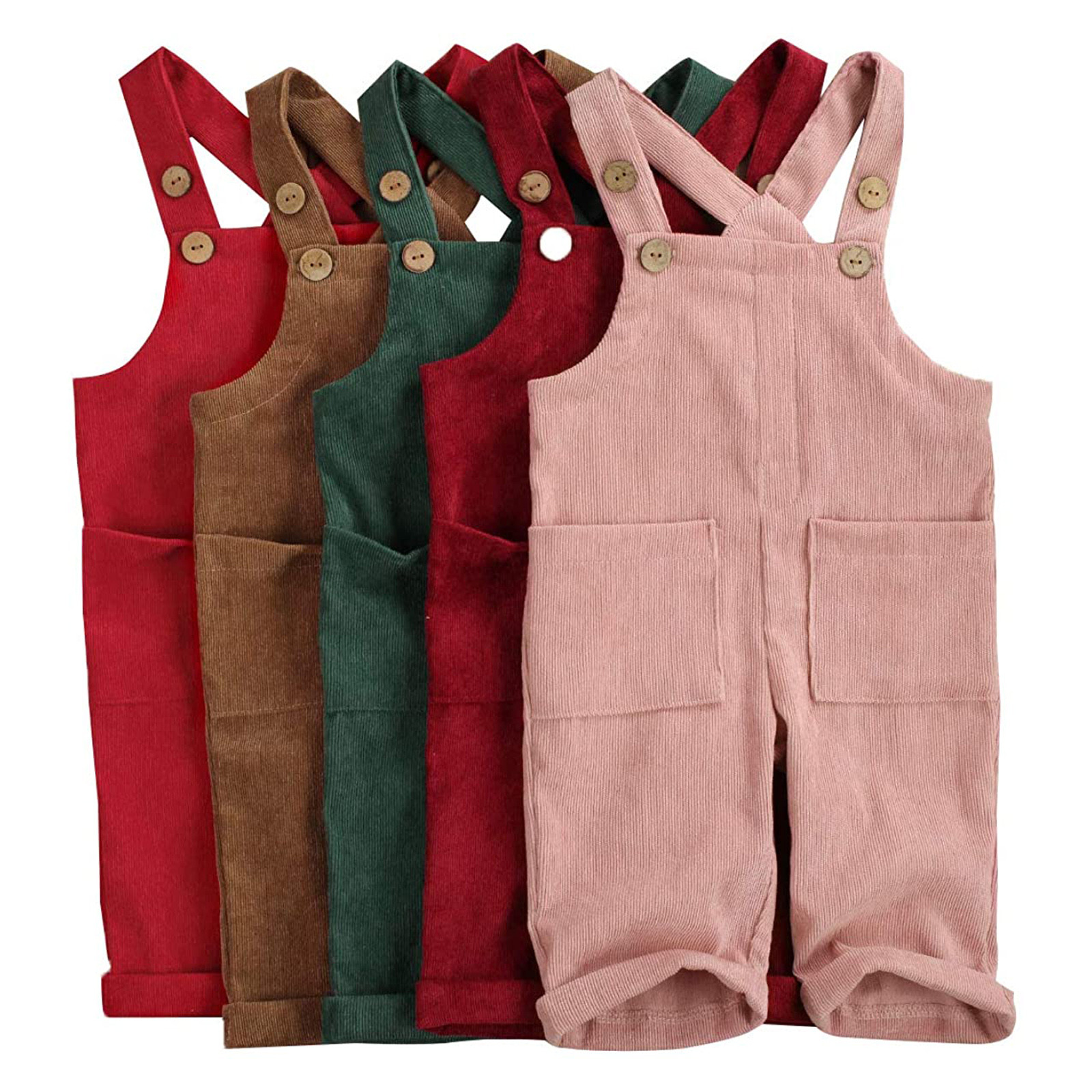 2020 Vintage Corduroy Overalls 0-5Y Toddler Baby Boys Girls Solid Suspender Bib Pants Spring New Kids Pocket Trousers