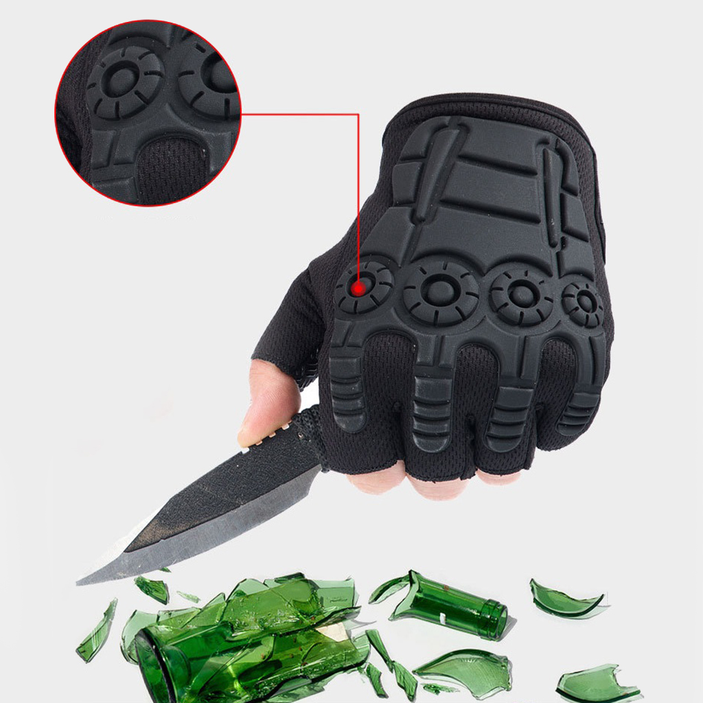 Cycling Half Finger Gloves Anti-Slip Half Finger Gloves Outdoor Camping Hunting Motorcycle Gloves Full Palm Back Protector