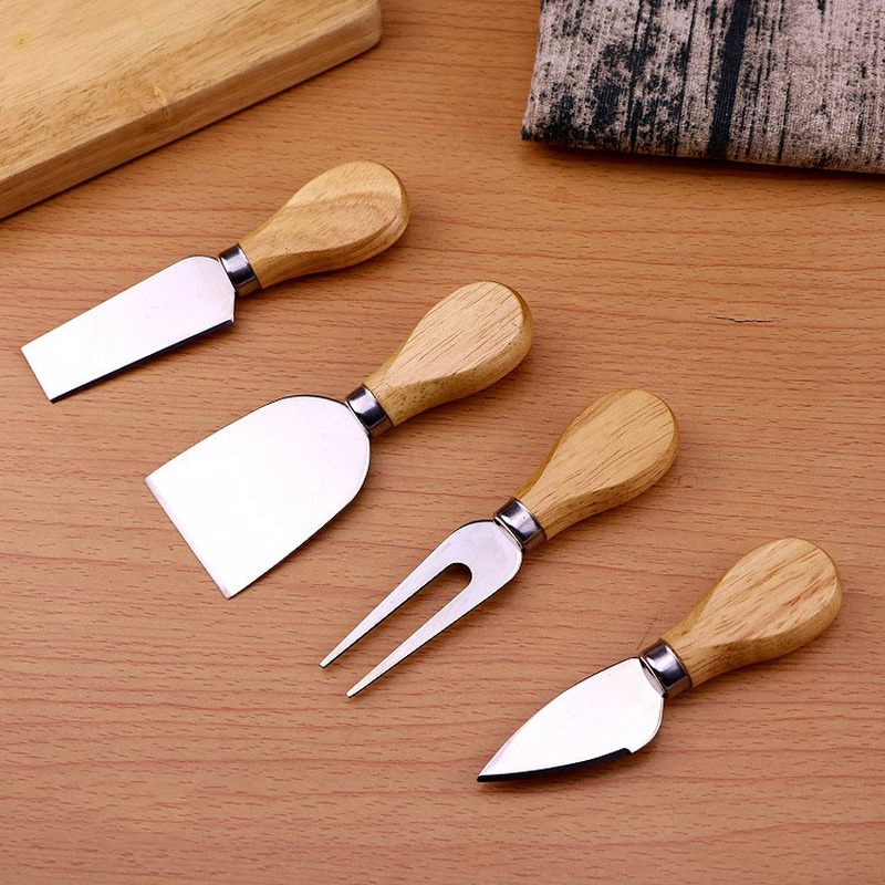 4pcs/set Wood Handle Knife Sets Bamboo Cheese Cutter Slicer Kitchen Cheedse Stainless Steel Knife Kitchen Cooking Accessories