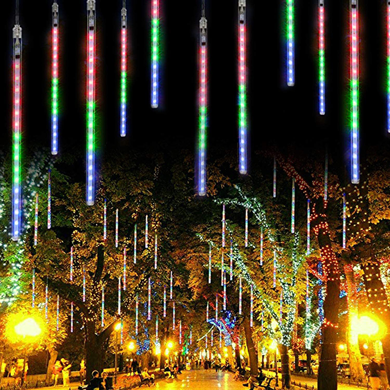 Wedding Christmas Decoration Lamp Solar Meteor Shower Rain Lights 30cm 8 Tube 144 Leds For Home Holiday Garden Party Supplies