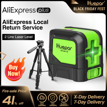 Huepar Green Beam Cross Line Laser Self-Leveling Laser Level + Multi-function Travel Camera Adjustable Laser Level Tripod