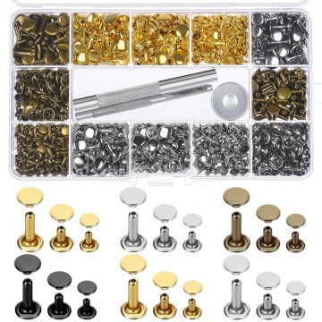 480 Sets 3 Sizes Leather Rivets Double Cap Rivet with 3 Pieces Setting Tool Kit for Leather Craft Repairs Decoration