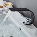 LANGYO Bathroom Sink Curved Basin Faucet Deck Mount Black Basin Faucets Single Handle Hot & Cold Mixer Water Taps Bathroom