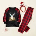 PatPat New Arrival Winter Family Look Merry Christmas Letter Antler Print Plaid Splice Matching Pajamas Sets for Family