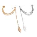 Vintage Earring Women Silver Gold Leaf Ear Cuff Earrings with Long Chain Jewelry Simple Leaf Tassel Ear Crawler Climber Stud