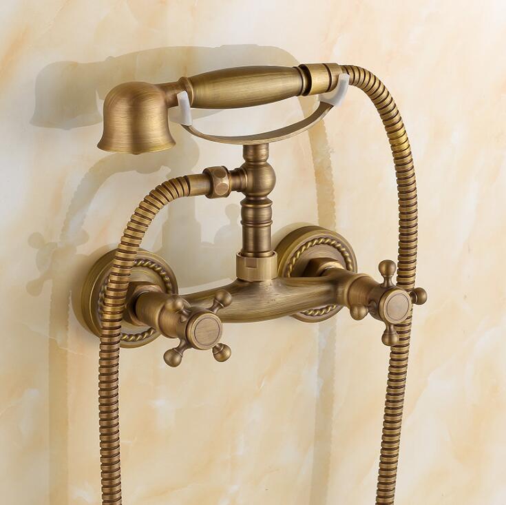 Bathtub Faucets Wall Mounted Antique Brass Brushed Bathtub Faucet With Hand Shower Bathroom Bath Shower Faucets Torneiras XT354