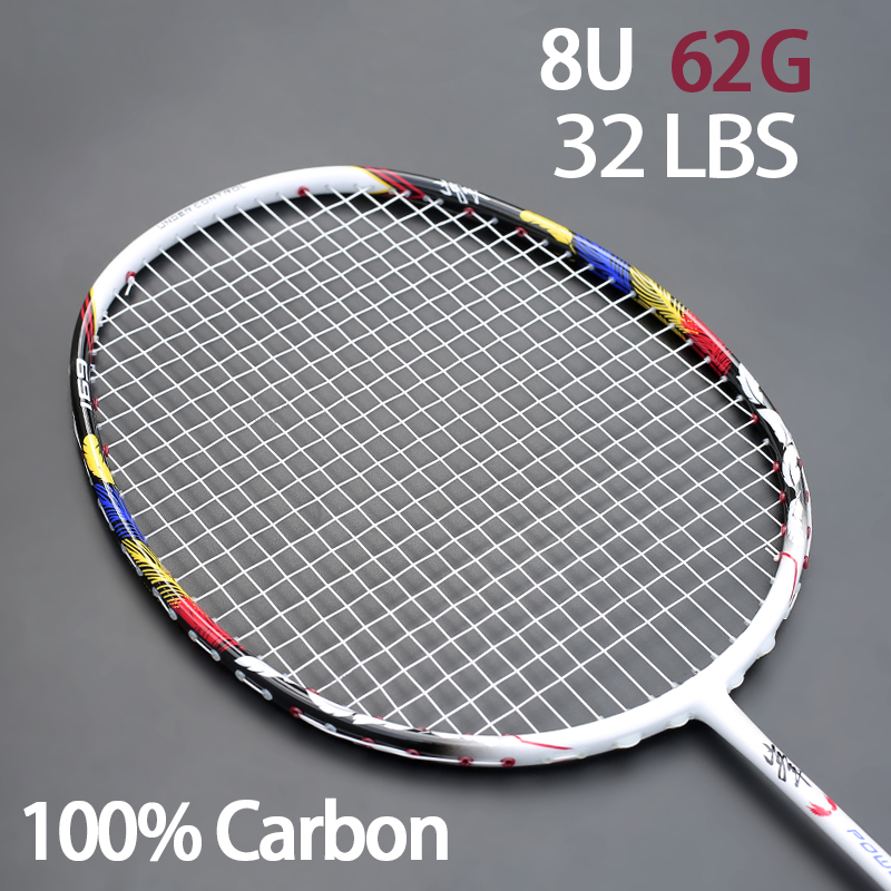 Feather Printing Carbon Fiber Super Light 8U 62g Badminton Rackets G5 Max Tension 32LBS Racquet With Bags Strings Racket Sports
