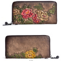 Genuine Leather Vintage Women Wallet Embossed Female Purses Retro Multiple Cards Holder Daily Clutch Long Standard Wallets