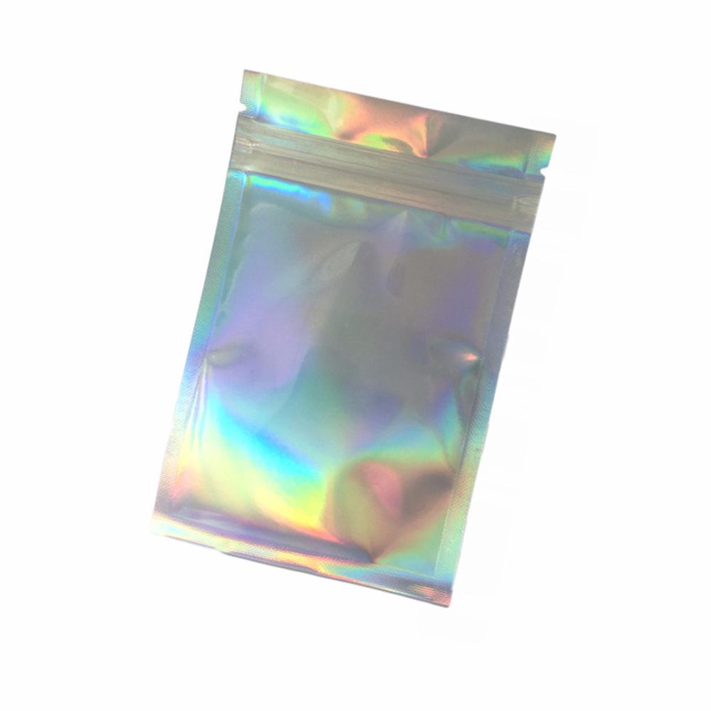 2 Sizes 100Pcs/pack Plastic Bag Aluminum Foil Hologram Food Small Water Proof Zipper Reclosable Pouches Food Storage Bag
