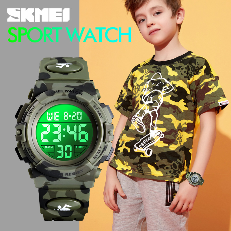 SKMEI Military Kids Sport Watches 50M Waterproof Electronic Wristwatch Stop Watch Clock Children Digital Watch For Boys Girls