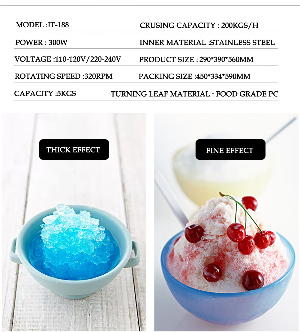 ITOP Commercial Electric Ice Crusher Shaver 200kgs/h Snow Cone Ice Maker Machine Adjustable Ice Thickness slushy maker