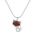 Red Goldstone Luck Fox Necklace for Women Men Healing Energy Crystal Amulet Animal Pendant Gemstone Jewelry Gifts
