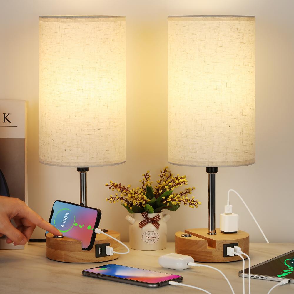 Beside Lamp with USB Charging Ports and Outlets