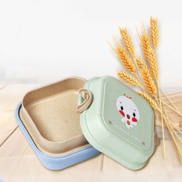 Cute Portable Double Layer Biodegradable Straw Fiber Plastic Bento Box for School Ourdoor Eco-Friendly Lunchbox for Child FH13-8