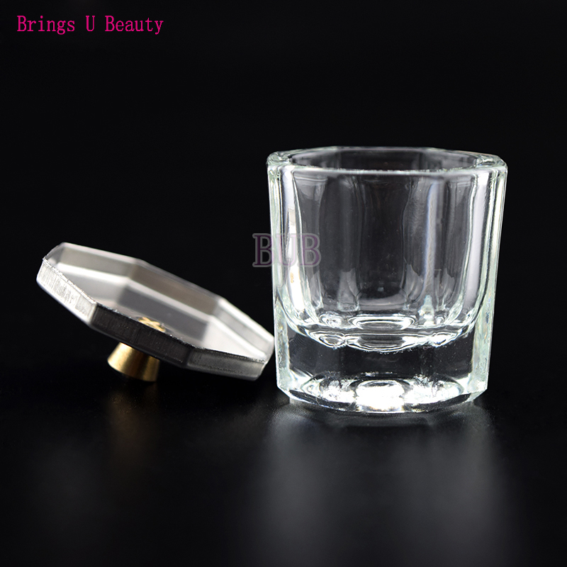 Acrylic Liquid Glass Cup + Anti-volatilization Metal Octagon Cap Acrylic Powder Crystal Glass Cup Lid Bowl for Acrylic Nail Art