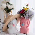 Creative art Portrait sculpture Head vase Bubble Gum Girl Flower vase Flower arrangement accessories Home Decoration