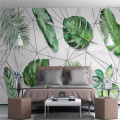 Decorative wallpaper series Nordic style of small fresh tropical rainforest banana leaf geometric line background wall