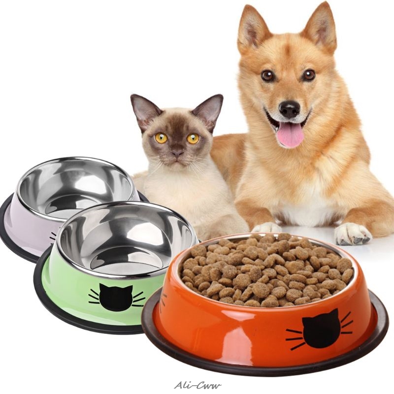 Thick Non-slip Cat Dog Food Bowl Foods Utensils Single Stainless Steel Pet Bowls for cats and puppies