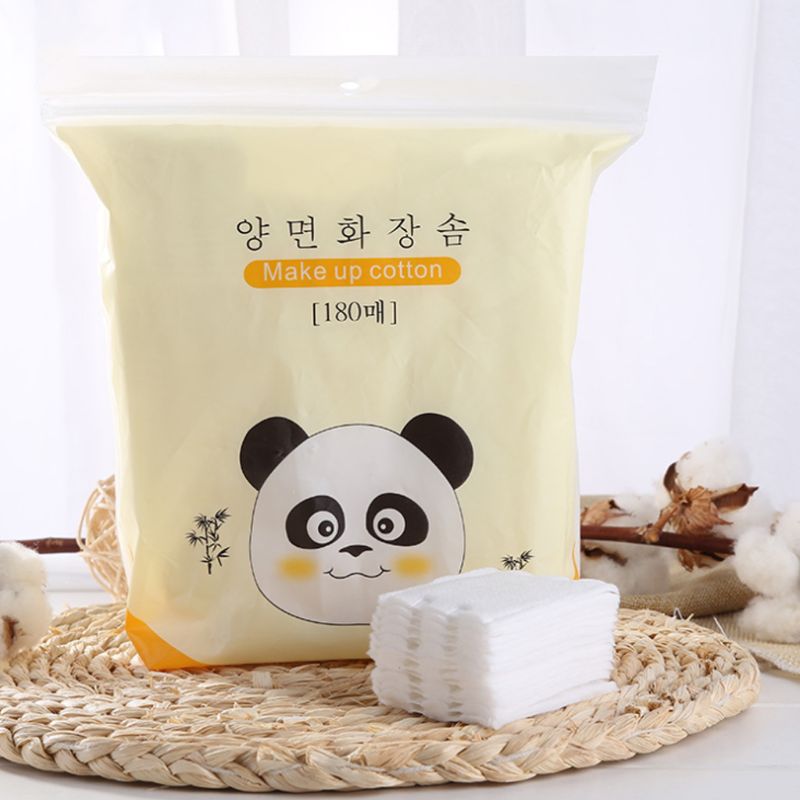 180Pcs/Bag Makeup Cotton Pads Cosmetic Tissue Double Sided Thicken Non Woven With Cute Cartoon Panda Candy Color Storage Bag