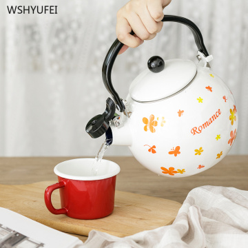 2L thick flat bottom whistle round belly enamel kettle kettle jug milk teapot home portable kitchen induction cooker universal
