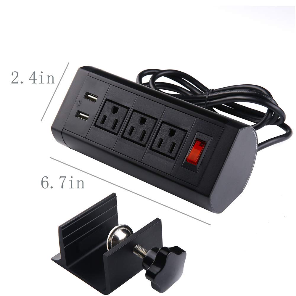 Table Clamp Mount Power Outlet USB,Surge Protector Power Strip,Desktop Power Center Work Surface Portal Built in Break Switch