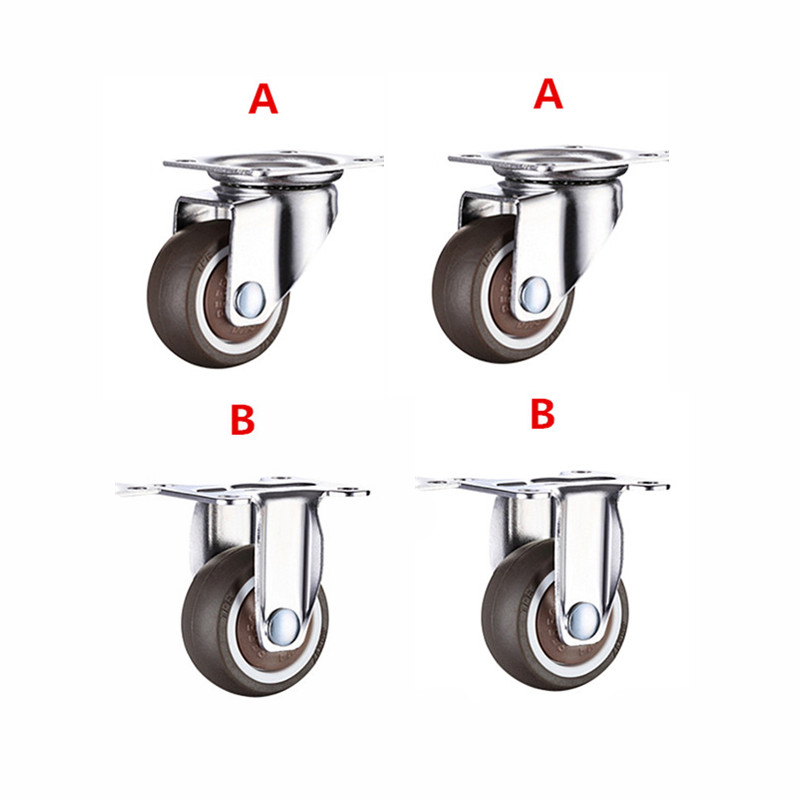 4pcs 1.5 inch TPE 8*20mm ultra quiet rubber cabinet furniture casters brake wheel with screw