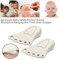 2pcs/pack Bedroom Kitchen Baby Safety Home Anti Pinch Sound Absorption Office Foot Shape Door Stopper Hanging Drill Free Soft