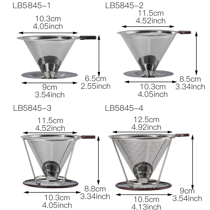 Stainless Steel Paperless Pour Over Coffee Dripper Slow Drip Coffee Filter Metal Cone -Single Serve Maker Removable Cup Stand