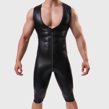 Sexy Men's One-Piece Skinny Underwear Zipper Piece Suit Leather Bodybuilding Suit Bodysuits Men Jumpsuits Wrestling undershirt