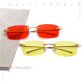 Vintage Unique Cheetah Rimless Rectangle Sunglasses Women Candy Colors Clear Lens Eyewear Brand Designer Men Sun Glasses