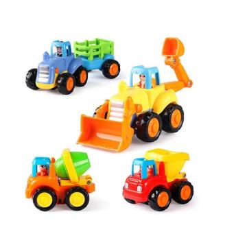 Coogam 4 Packs Friction Powered Cars Construction Vehicles Toy Set Cartoon Push and Go Car for Boy Girl Toddler Baby Kids Gift
