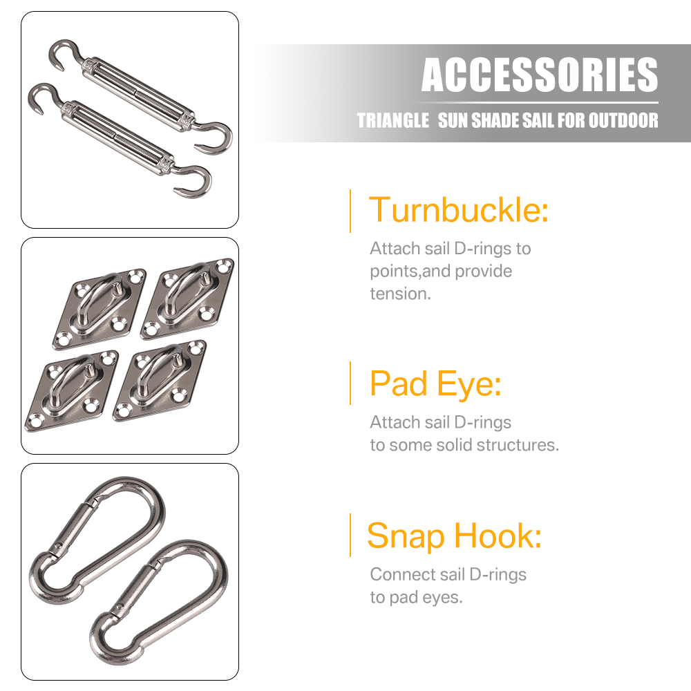 Sun Sail Accessories Hardware KitFixing Sail Canopy Fixings Stainless Steel for Rectangle and Square Sun Shade Sail