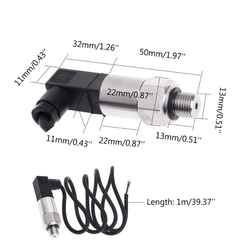 G1/4" Pressure Transmitter Pressure Transducer for Water Gas Oil 0-1.6MPA Range 8-32V DC 4-20mA Output 0.5%