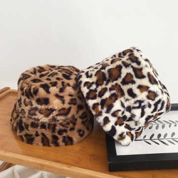 1PCs Autumn Winter Vintage Leopard Plush Bucket Hat Cap Faux Fur Fisherman Hat Fashion Korea Japanese Warm Padded Basin Cap