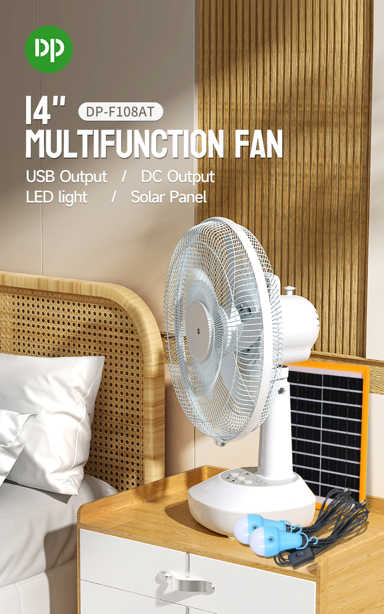 Rechargeable 14 inch Electric Oscillating Solar Fan with Light and Bulbs-detail-1