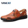 2020 New Genuine Leather Men Sandals Summer Beach Sandals Soft Comfortable Outdoor Slippers Classic Roman Sandals Big Size 38-50