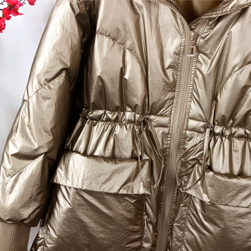 Women Long White Duck Down Jacket Stand Collar Female Thick Loose Style Warm Coat With Waistband Windproof Good Quanlity