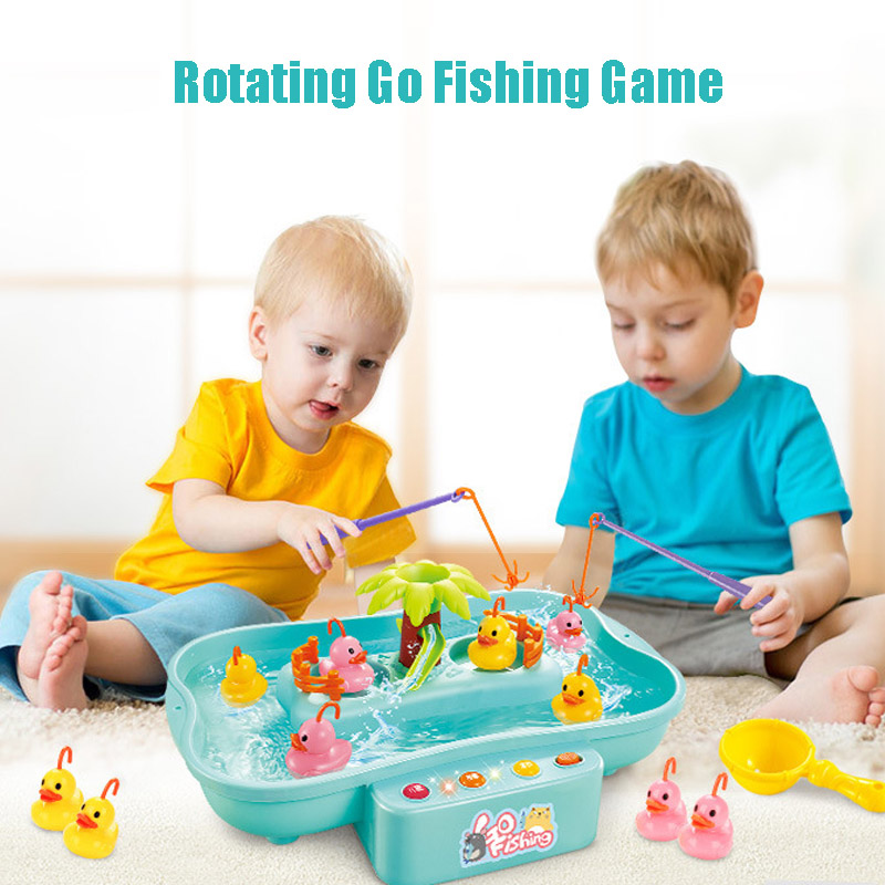 Kids Water Cycle Electric Fishing Toys Music Light Toys for Children Fishing Games Water Play Outdoor Educational Game Toys Gift