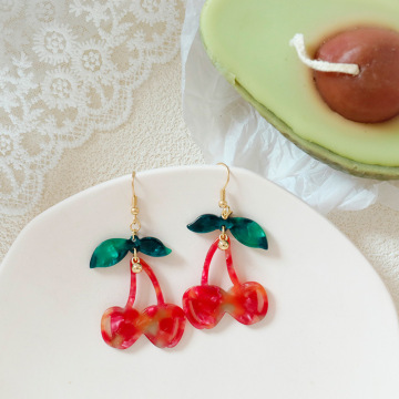 Red Cherry Hook Earrings Women Drop Sweet Fruit Fresh Cherry Female Fashion Youth Beautiful Girls Cute Acrylic Hot Sell Design