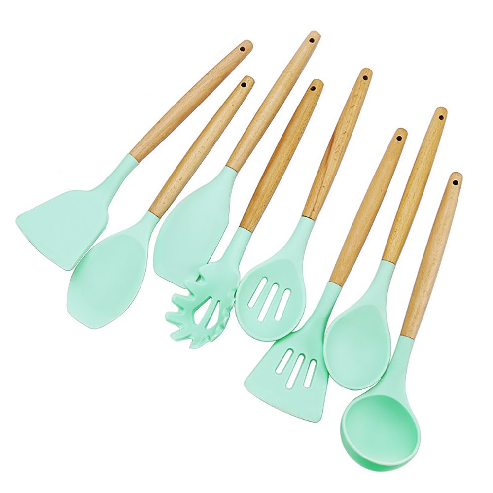 1 Piece Silicone Head Wooden Handle Kitchenware Cooking Utensils Pasta Spoon Egg Beater Spatula Cookware Kitchen Tools