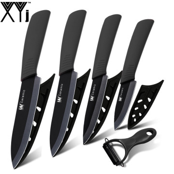 New Ceramic Knife Set 3, 4, 5, 6 Inch Paring Utility Slicing Chef Kitchen Knife One Black Blade Peeler Accessories Black Handle