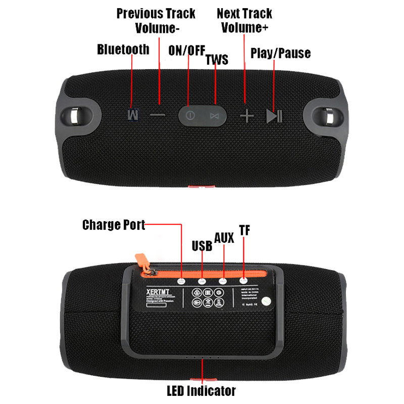 Wireless Bluetooth Bass Speaker 40W Waterproof Portable Outdoor Sound Column Loudspeaker Sport Hifi Boombox Stereo Fm Subwoofer