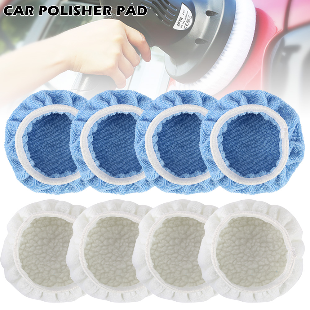 8 Pcs Set 5 Inch & 6 Inch Car Polisher Bonnet, Waxers Bonnet Set for Most Car Polishers For Car Polisher (Woollen+Microfiber)