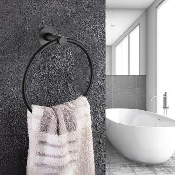 Simple Wall-mounted Round Towel Ring Matte Black Stainless Steel Clothes Rack Bathroom Supporter Hardware Accessories